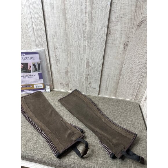 Tough 1 Equitare Pre-Shaped Suede Leather Half Chaps Large Brown - Picture 1 of 7